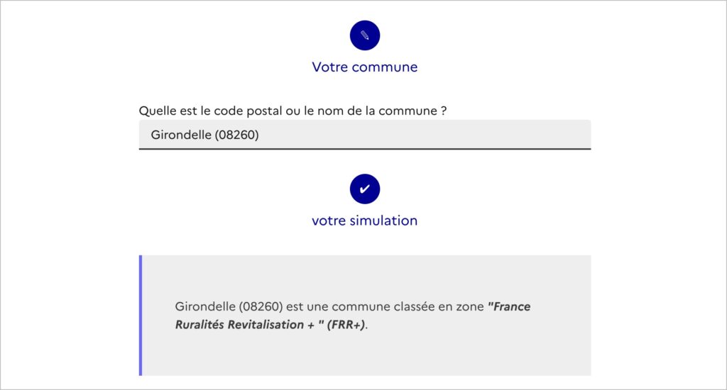 Résultat simulateur communes rurales en ZFRR et ZFRR+
