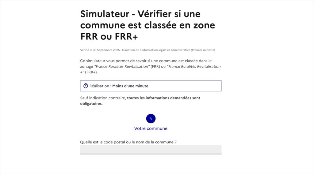 Simulateur communes rurales en ZFRR et ZFRR+